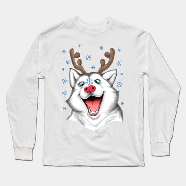 Husky Rudolph Long Sleeve T-Shirt by NikKor